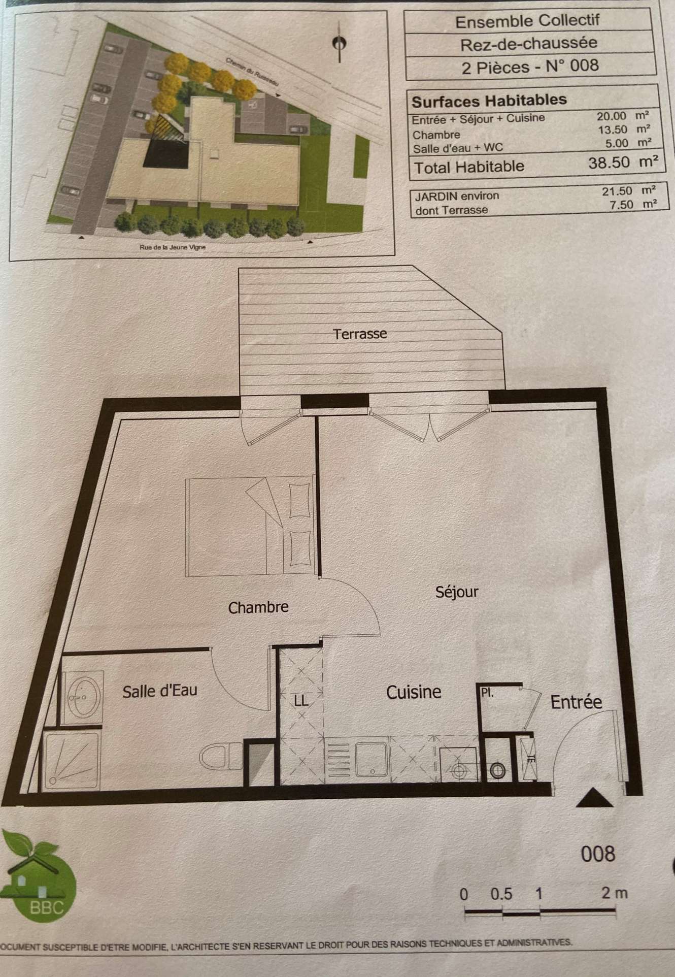 location SAINTE LUCE SUR LOIRE T2 au rez de chaussée avec jardin